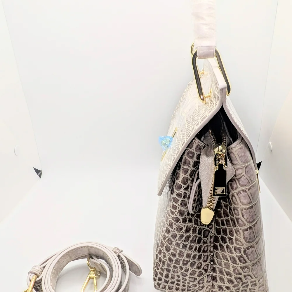 NWT🤍 Verano Hill Versailles Beige And Cream Crocodile Embossed Textured Handbag - Picture 5 of 8